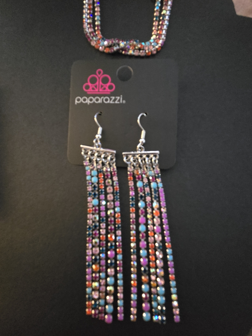 paparazzi Multicolor Fringe Earrings - Pink, Turquoise & Purple Accents
